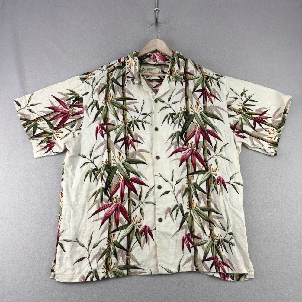 Vintage NEWT Aloha Camp Shirt Mens Large Bamboo Floral 80s Loop Collar Honolulu